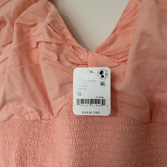 Free People Sundrenched Smocked Puff Sleeve Maxi Dress Apricot - NWT - Picture 5 of 7